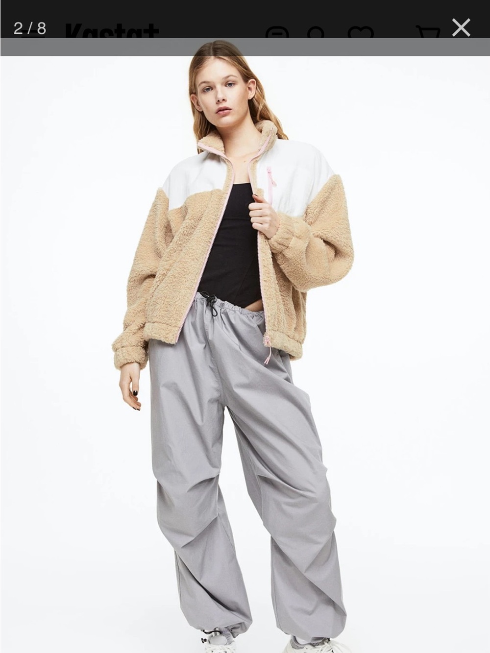 H&M Two-Tone Teddy Jacket in Beige & White